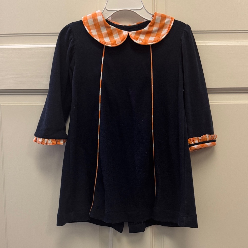 Lullaby set Navy Dress with Orange Plaid Accents